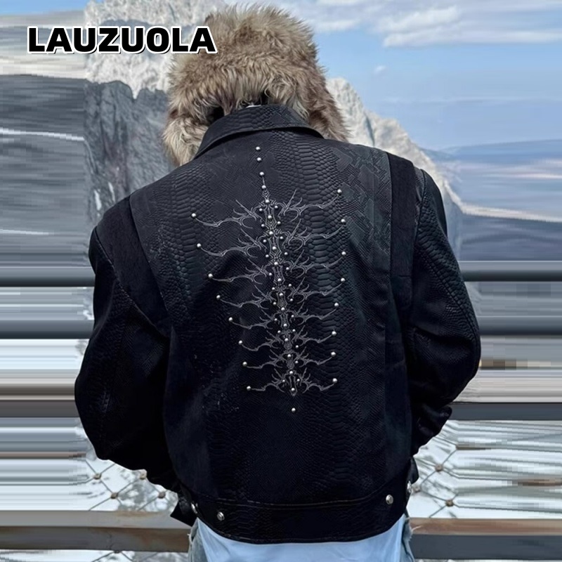 Men Black Snake Embossed Jacke - Embroidery Gothic のレビューと価格
