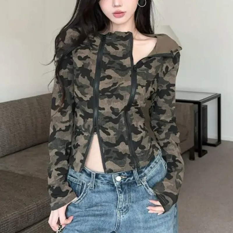 Women Camo Zip-up Hoodie Cropp - Embroidery Zip Up Hoodie のレビューと価格
