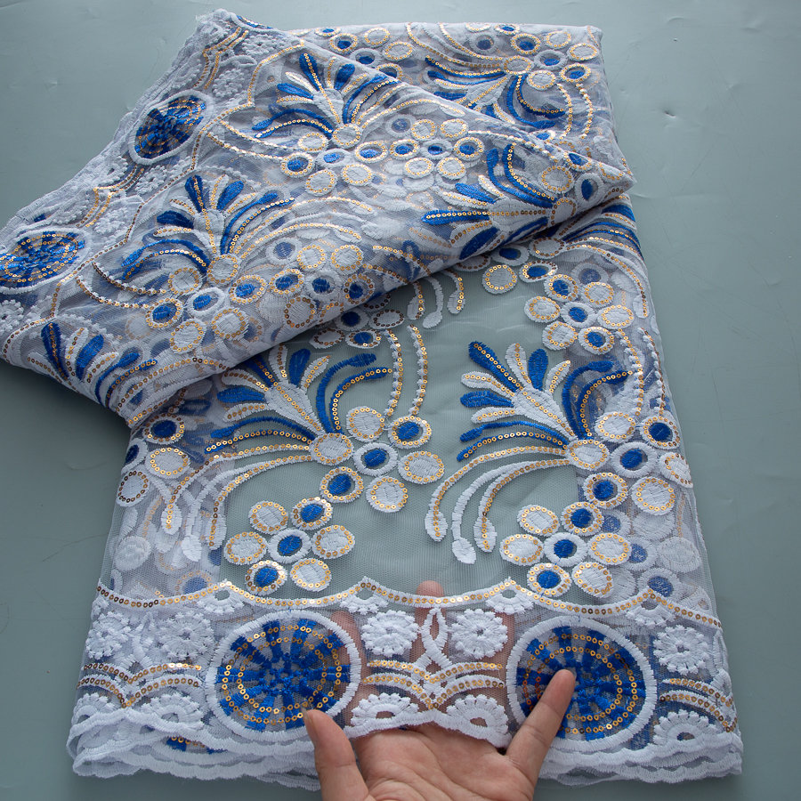 Blue African Lace Fabric 2025 - Embroidery Gradient のレビューと価格