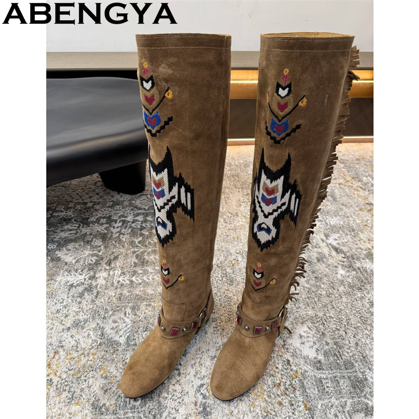 ABENGYA 2026 Winter New Knee H - Embroidery On Leather のレビューと価格