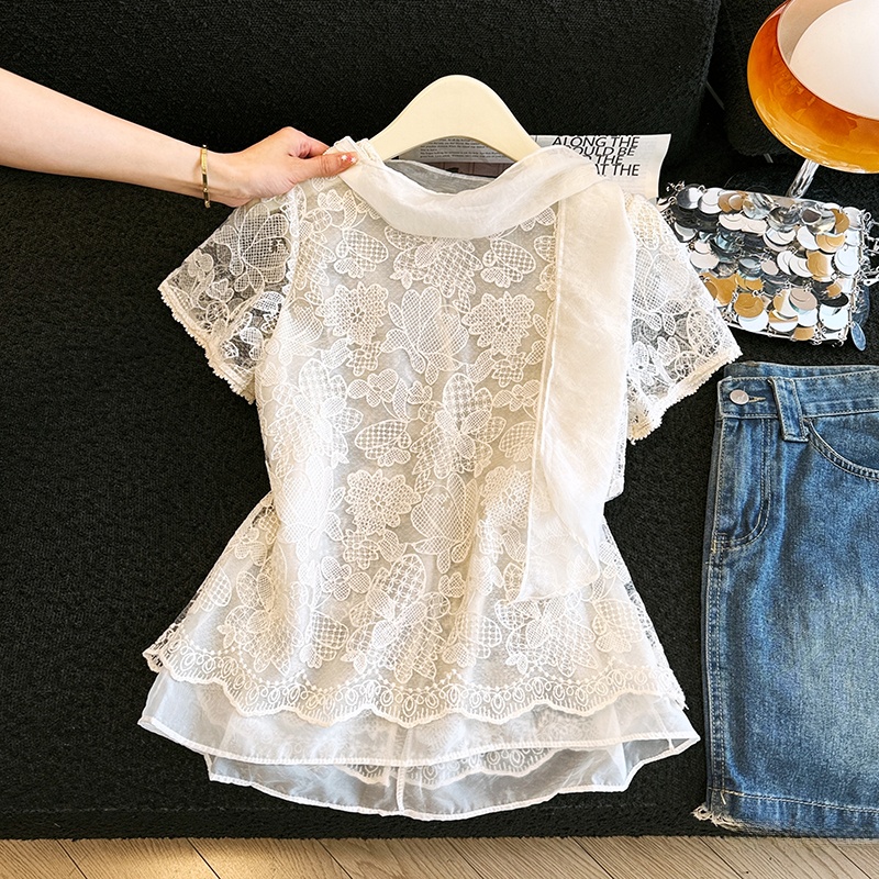 Elegant Lace Shirt Hollow out - Embroidery Unique Design のレビューと価格