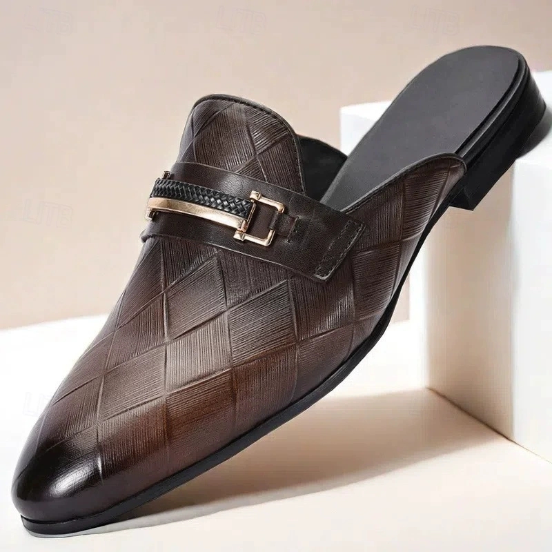 Men's Flat Mules Slippers Slip - Embroidery On Leather のレビューと価格