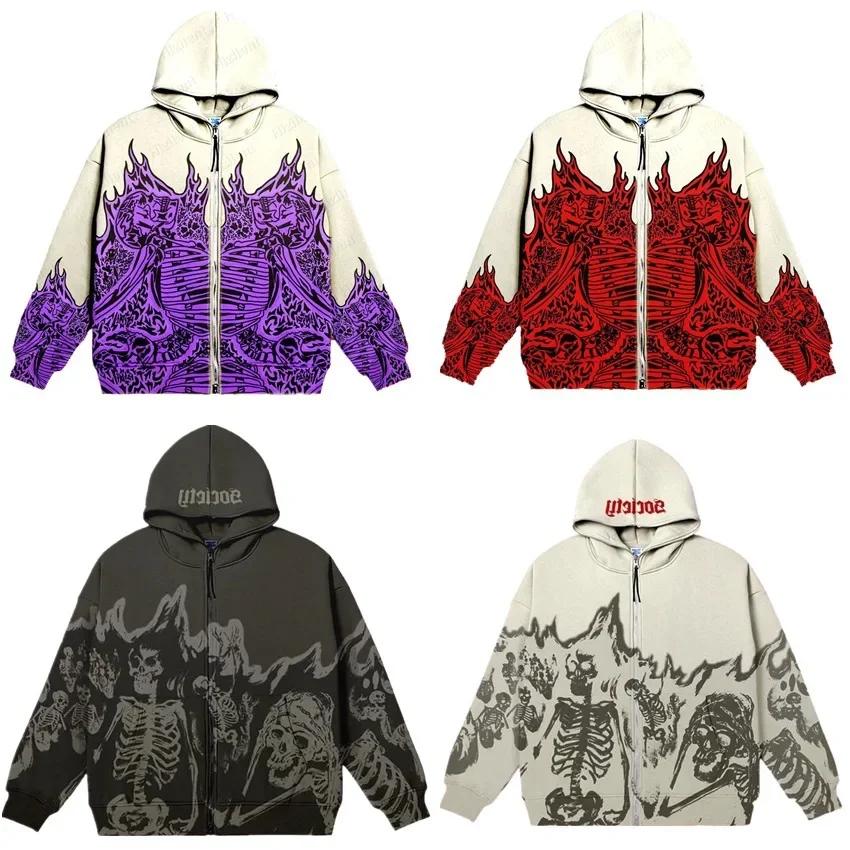 Men Anime Skull Hoodies Women - Embroidery Zip Up Hoodie のレビューと価格