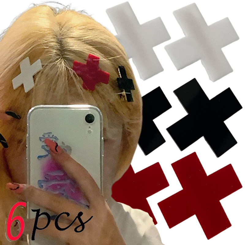 Y2K Red Cross Hair Clip Punk G - Embroidery Gothic のレビューと価格