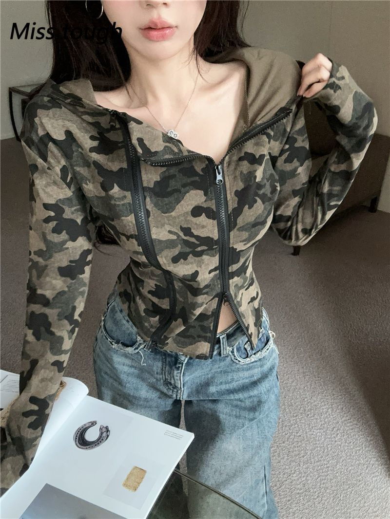 Women Camo Zip-up Hoodie Cropp - Embroidery Zip Up Hoodie のレビューと価格