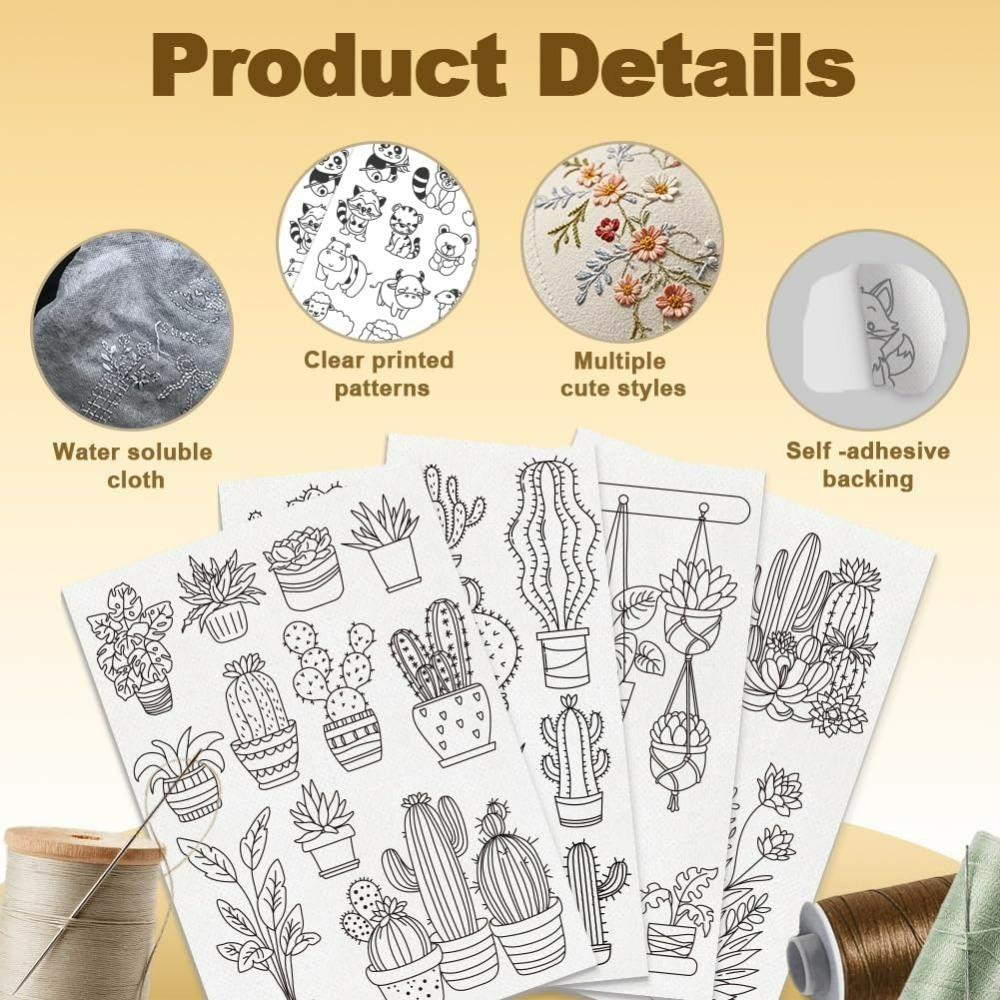 30Pcs Bonsai Cactus Embroidery - Embroidery Cloth のレビューと価格