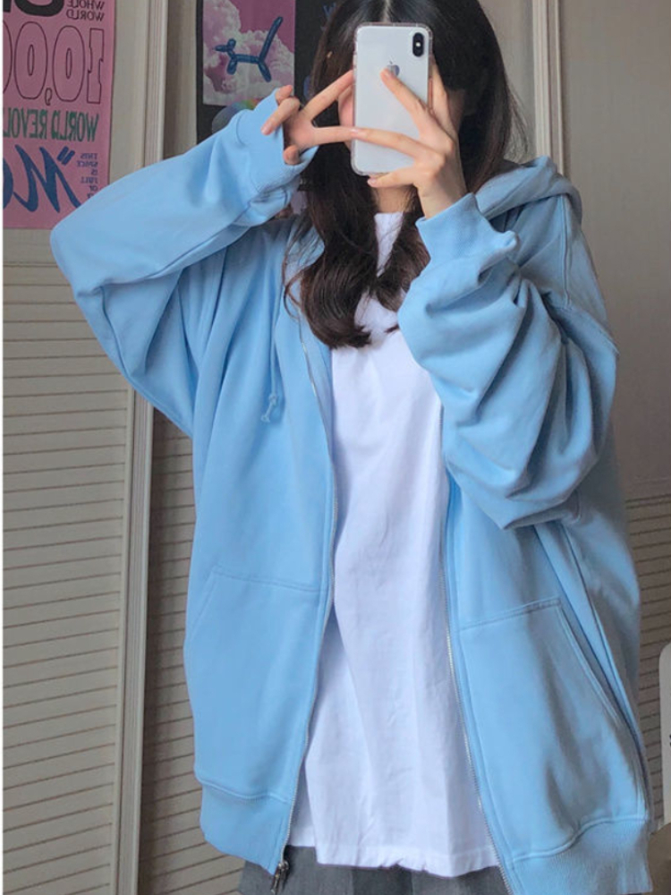 Oversized Hooded Sweatshirts K - Embroidery Zip Up Hoodie のレビューと価格