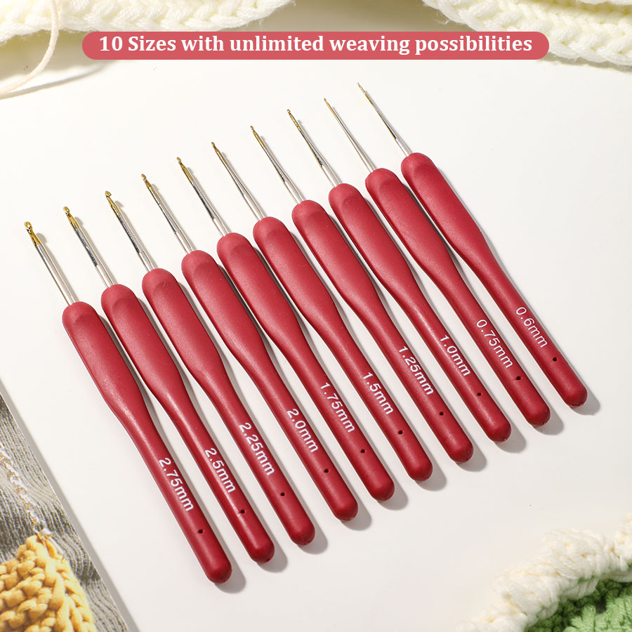 10pcs Red Crochet Set Kit Sili - Embroidery Needle のレビューと価格