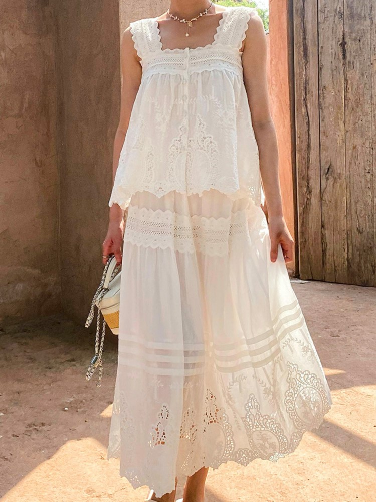 Bohemian White Square-neck Ves - Embroidery Vest のレビューと価格