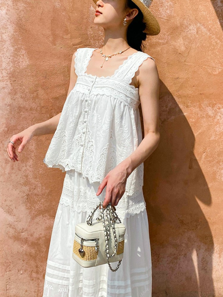 Bohemian White Square-neck Ves - Embroidery Vest のレビューと価格