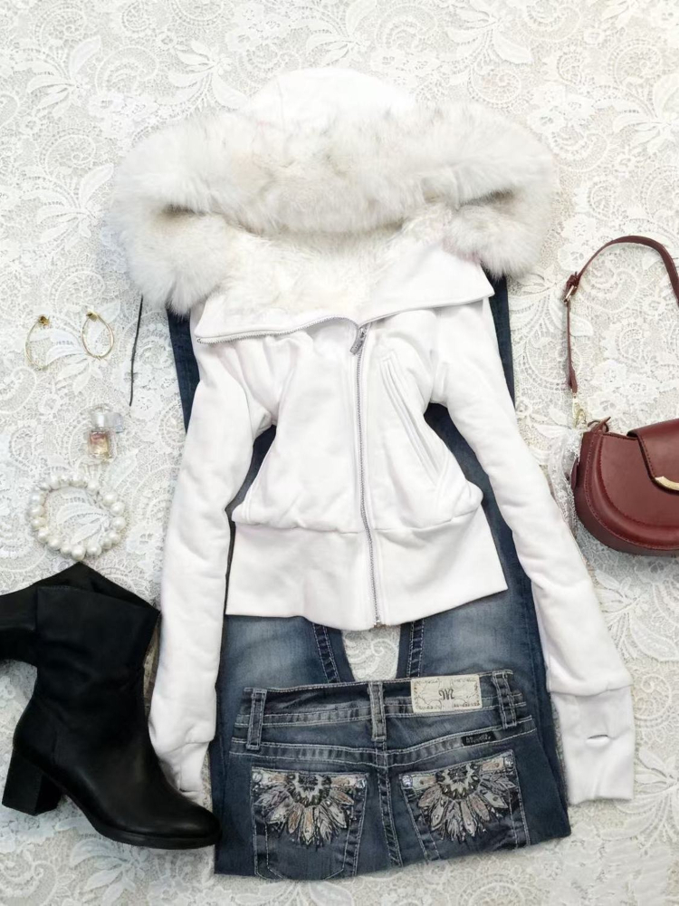 Aesthetic Vintage Slim Hooded  - Embroidery Zip Up Hoodie のレビューと価格