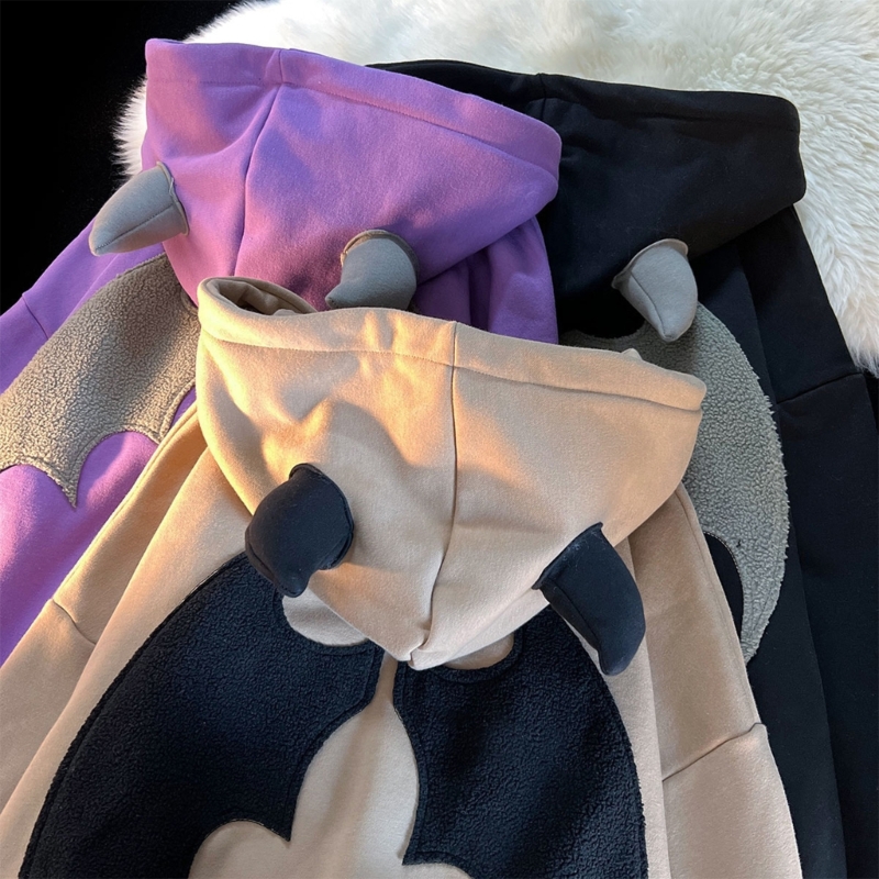Stylish Womens Devil Horn Swea - Embroidery Zip Up Hoodie のレビューと価格