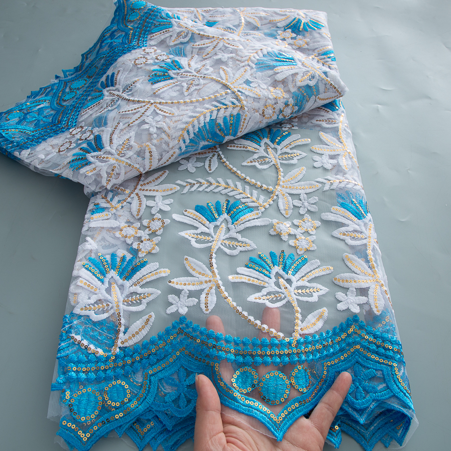 Blue African Lace Fabric 2025  - Embroidery Gradient のレビューと価格