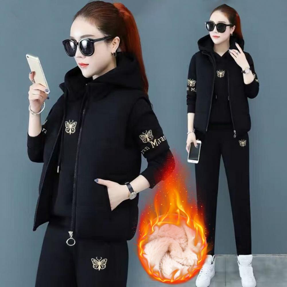 2026 3 Pcs/Set Women Waistcoat - Embroidery Zip Up Hoodie のレビューと価格