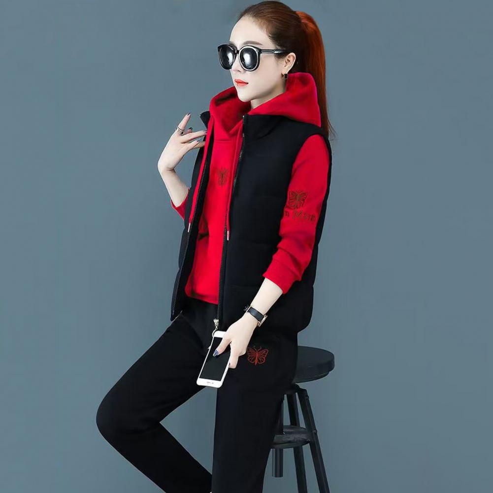 2026 3 Pcs/Set Women Waistcoat - Embroidery Zip Up Hoodie のレビューと価格