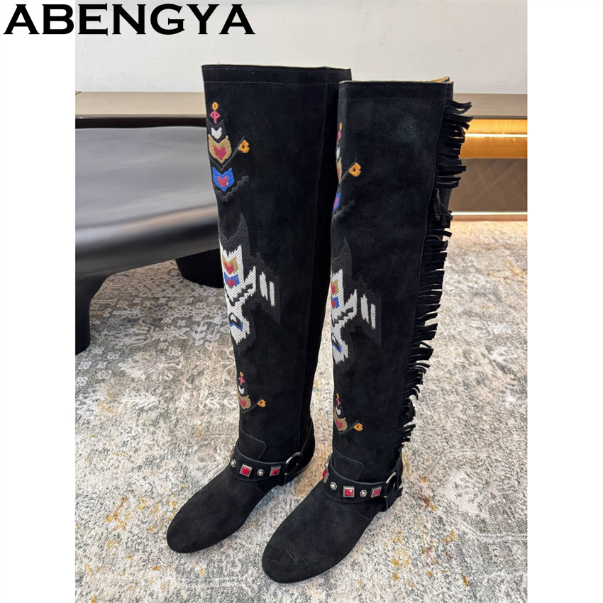 ABENGYA 2026 Winter New Knee H - Embroidery On Leather のレビューと価格