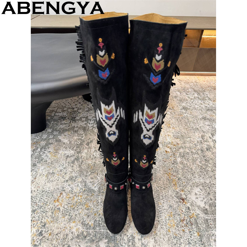 ABENGYA 2026 Winter New Knee H - Embroidery On Leather のレビューと価格