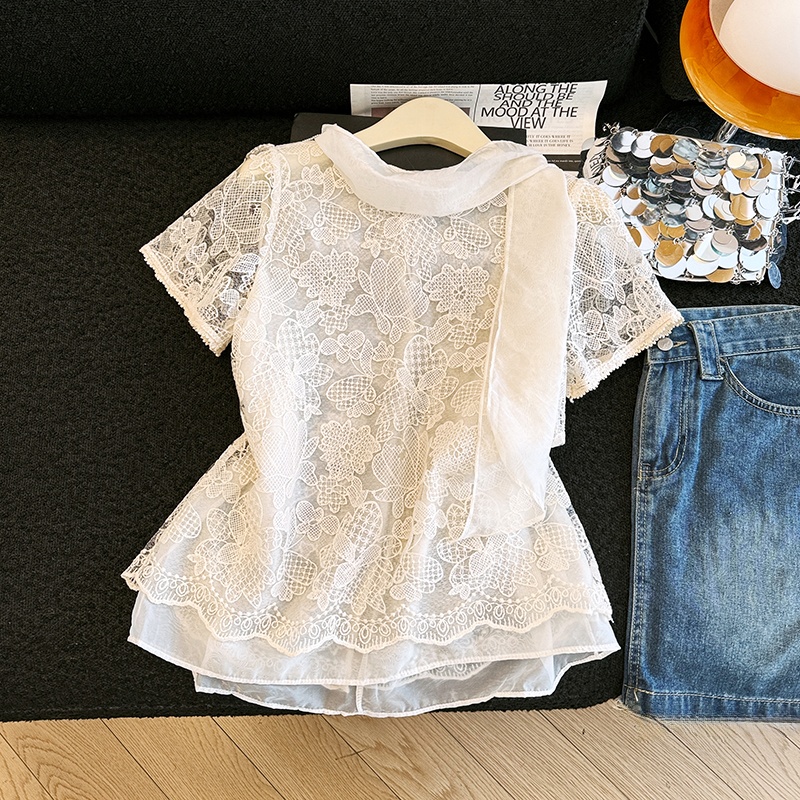 Elegant Lace Shirt Hollow out  - Embroidery Unique Design のレビューと価格