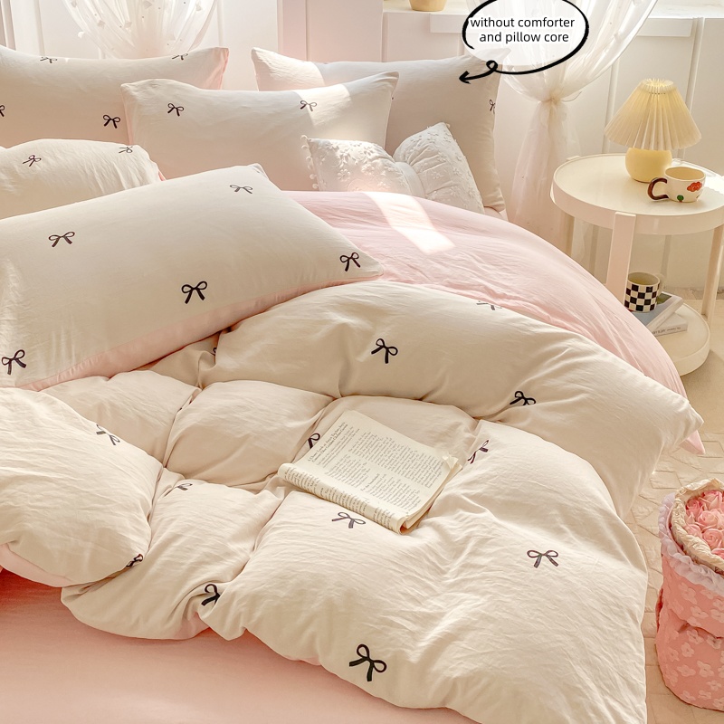 3 Piece Sheet Set  pink bowkno - Embroidery Quilt Cover のレビューと価格