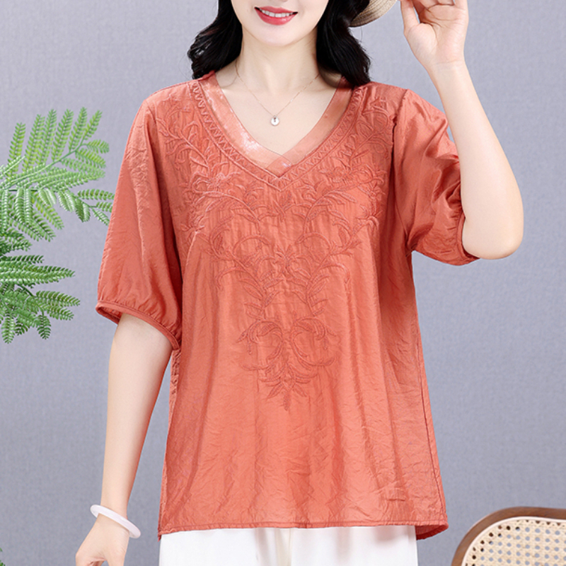 Summer Elastic Tee Shirt Solid - Embroidery Cloth のレビューと価格