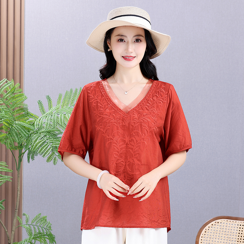 Summer Elastic Tee Shirt Solid - Embroidery Cloth のレビューと価格