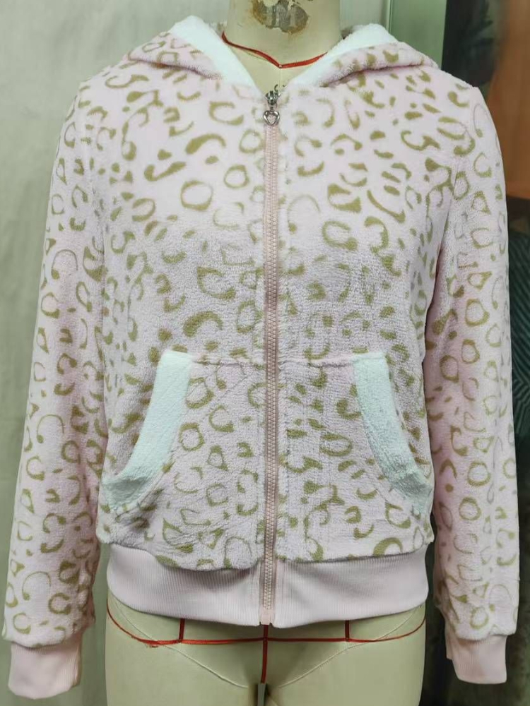 Cute Pink Leopard Pint Hooded  - Embroidery Zip Up Hoodie のレビューと価格