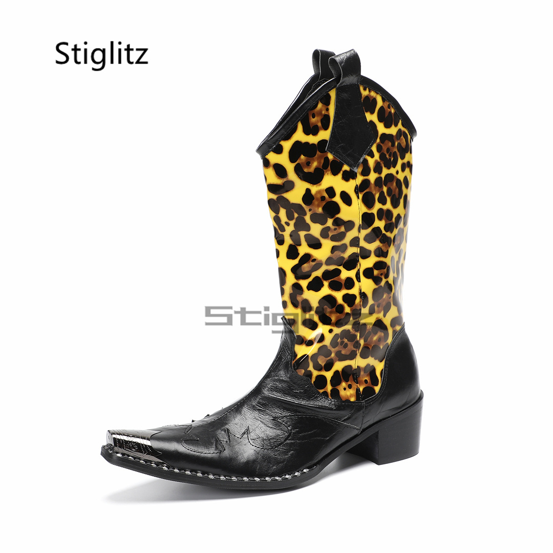 Men's Leopard Print Riding Boo - Embroidery On Leather のレビューと価格