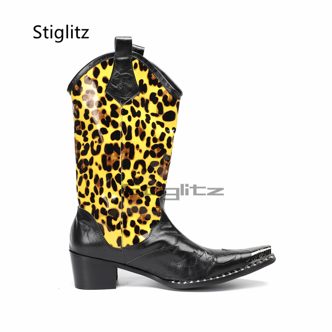 Men's Leopard Print Riding Boo - Embroidery On Leather のレビューと価格