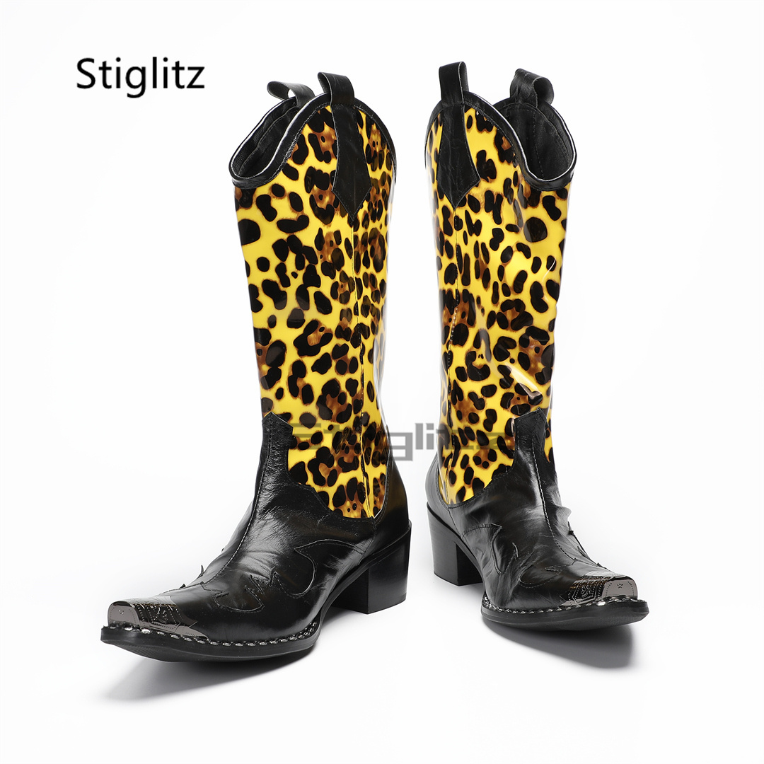Men's Leopard Print Riding Boo - Embroidery On Leather のレビューと価格