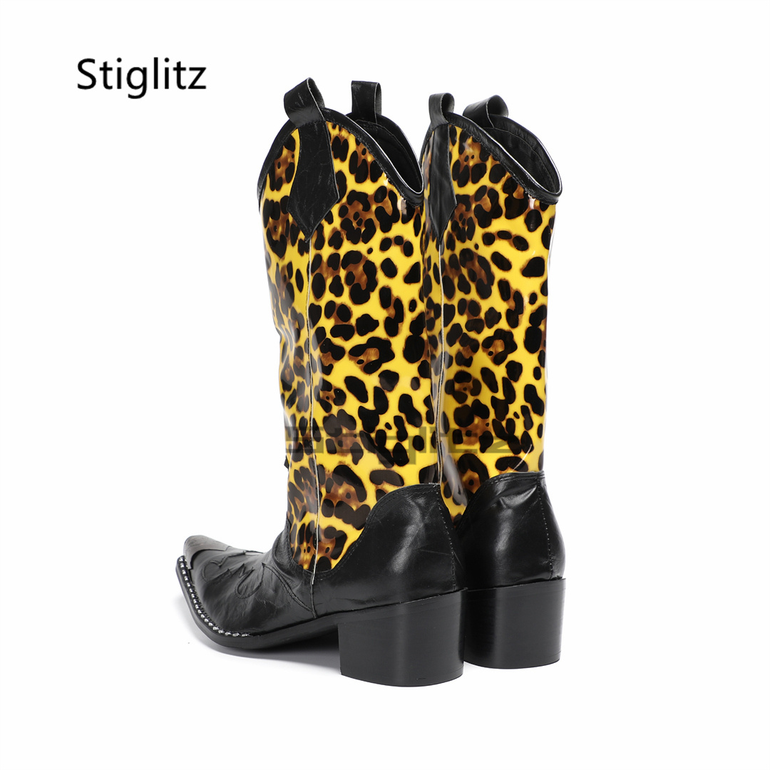 Men's Leopard Print Riding Boo - Embroidery On Leather のレビューと価格