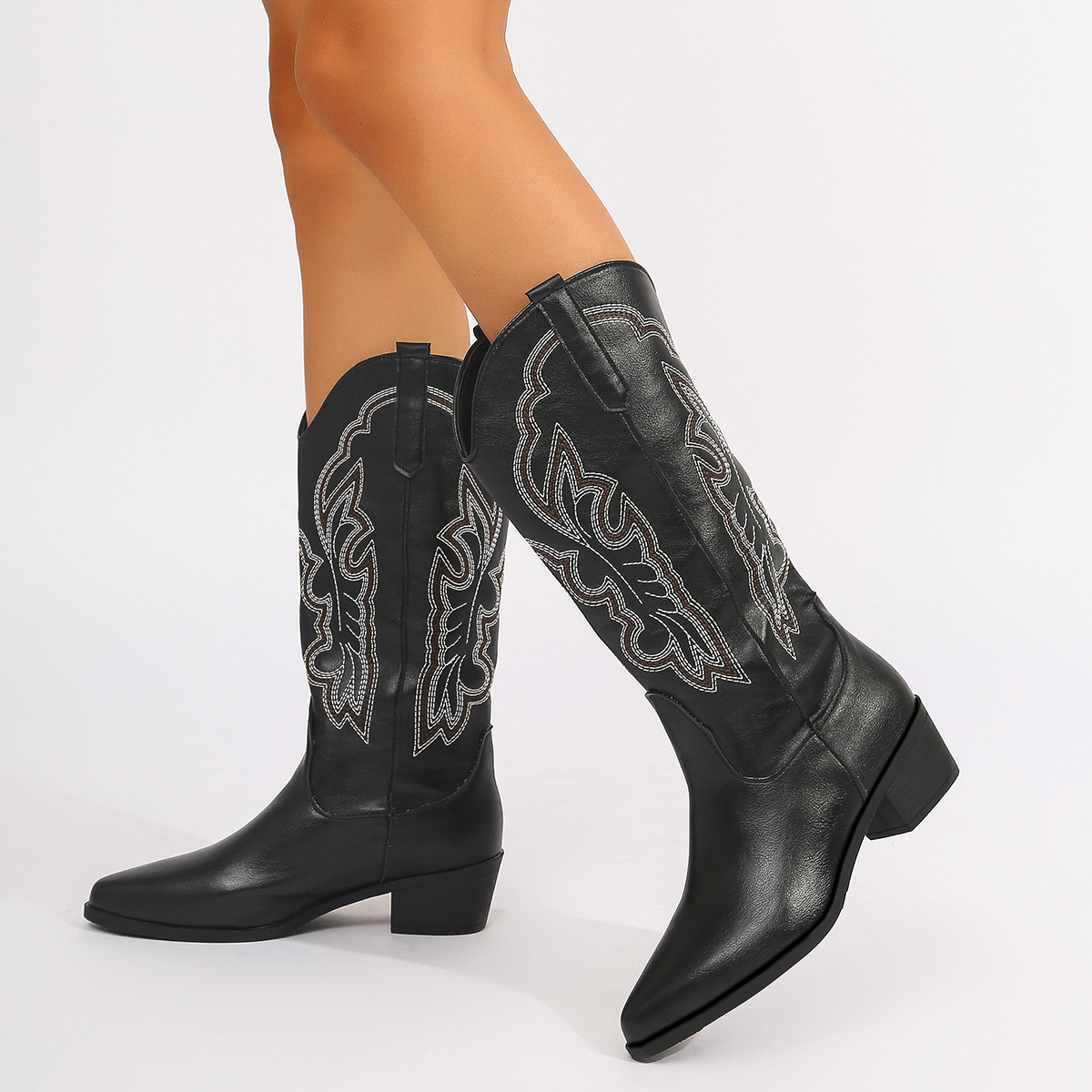 Plus Size 43 Block Heels Mid-c - Embroidery On Leather のレビューと価格