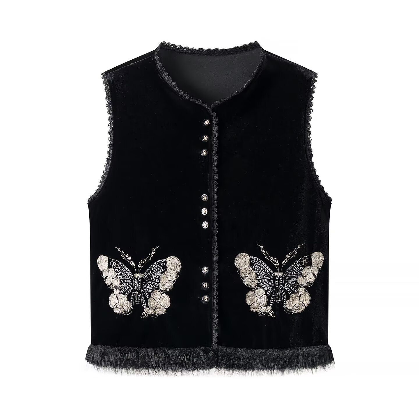 Women Black Velvet 2 Piece Mat - Embroidery Vest のレビューと価格