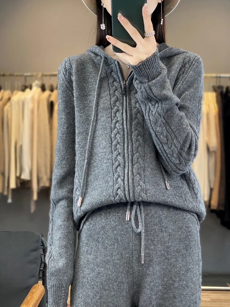 Women's Pure Cashmere Hooded C - Embroidery Zip Up Hoodie のレビューと価格