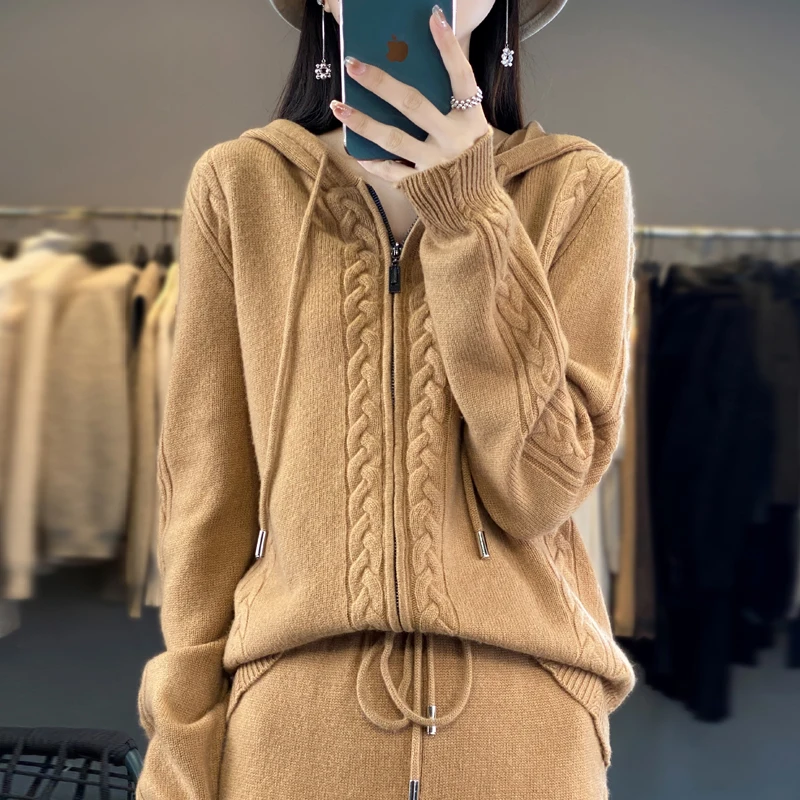 Women's Pure Cashmere Hooded C - Embroidery Zip Up Hoodie のレビューと価格