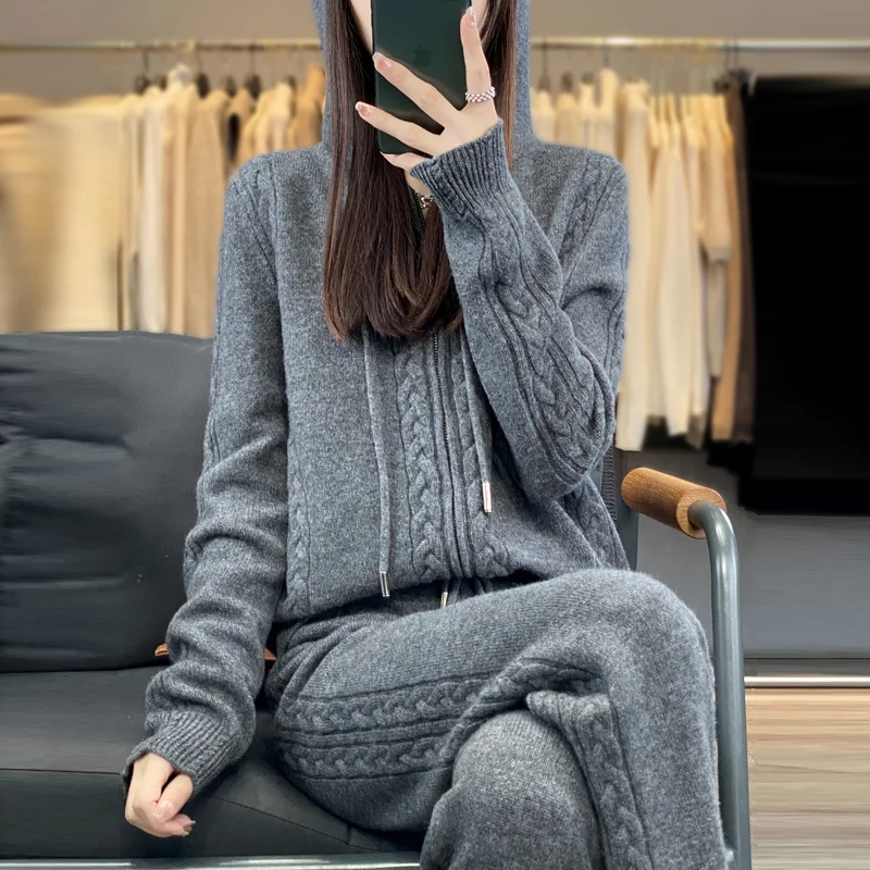 Women's Pure Cashmere Hooded C - Embroidery Zip Up Hoodie のレビューと価格
