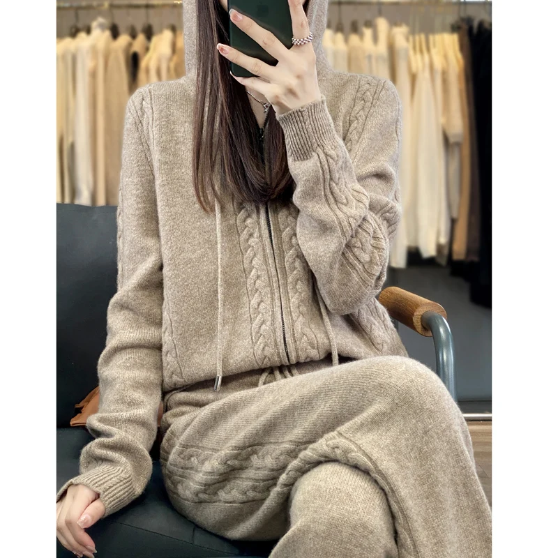 Women's Pure Cashmere Hooded C - Embroidery Zip Up Hoodie のレビューと価格