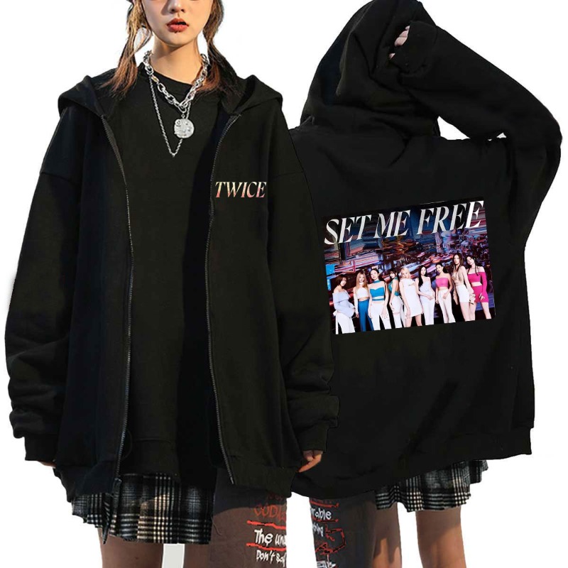 Pop TWICE Kawaii Harajuku Grap - Embroidery Zip Up Hoodie のレビューと価格