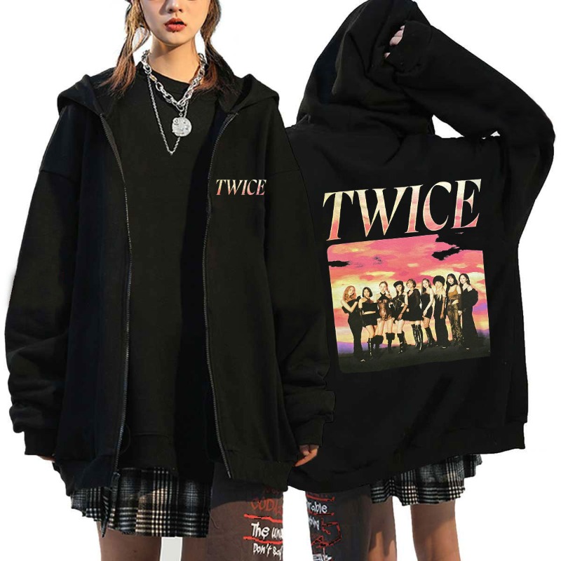 Pop TWICE Kawaii Harajuku Grap - Embroidery Zip Up Hoodie のレビューと価格