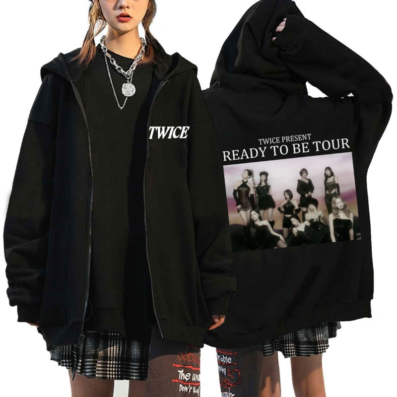 Pop TWICE Kawaii Harajuku Grap - Embroidery Zip Up Hoodie のレビューと価格