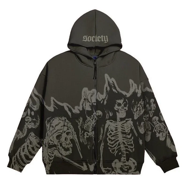 Men Anime Skull Hoodies Women  - Embroidery Zip Up Hoodie のレビューと価格