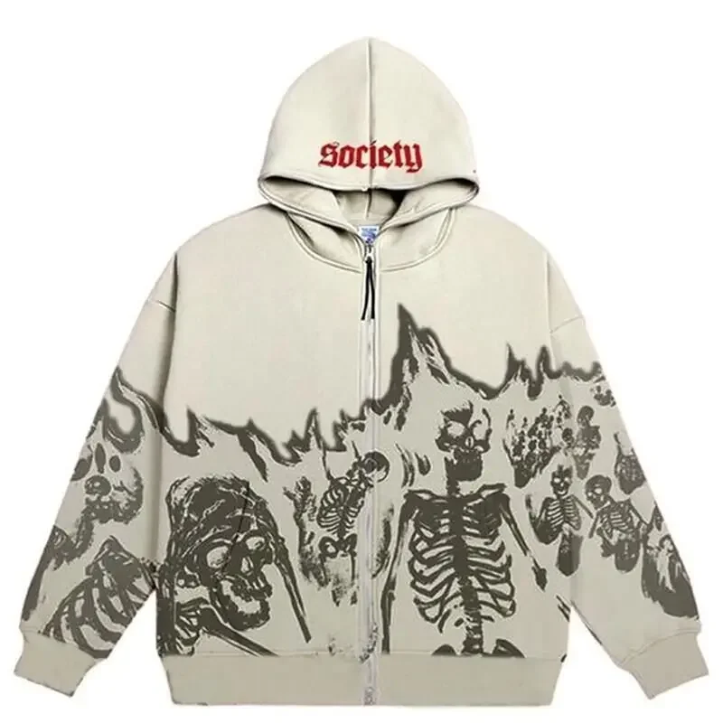 Men Anime Skull Hoodies Women  - Embroidery Zip Up Hoodie のレビューと価格