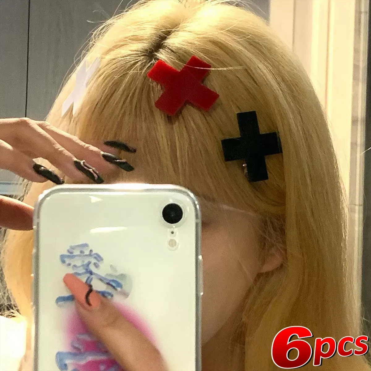 Y2K Red Cross Hair Clip Punk G - Embroidery Gothic のレビューと価格