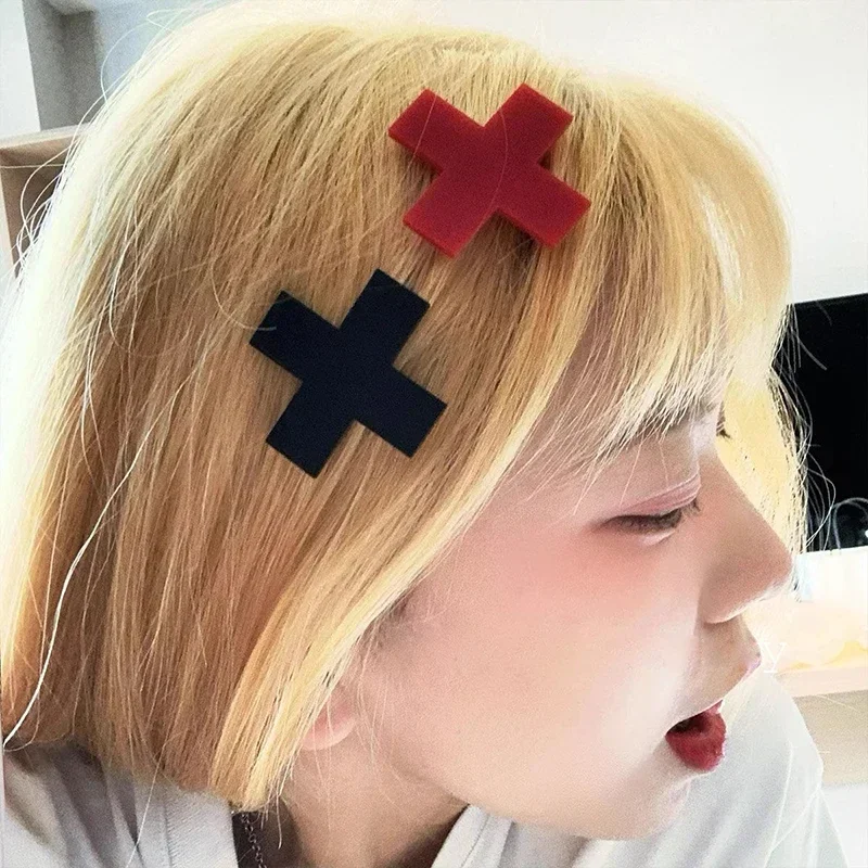 Y2K Red Cross Hair Clip Punk G - Embroidery Gothic のレビューと価格